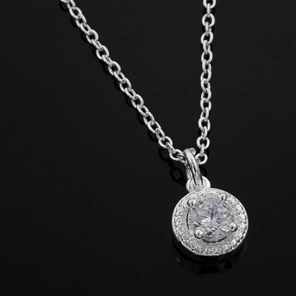 Solitaire Pave Diamond Pendant Necklace | 18k Gold Plated - Picture 11 of 15